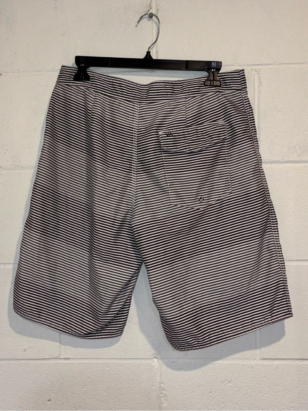 RVCA men’s board shorts black white striped tie waist size 31